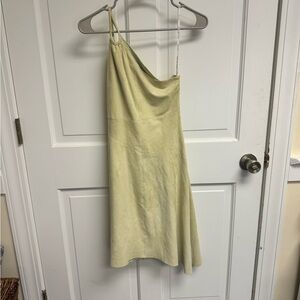 Light green off the shoulder suede dress